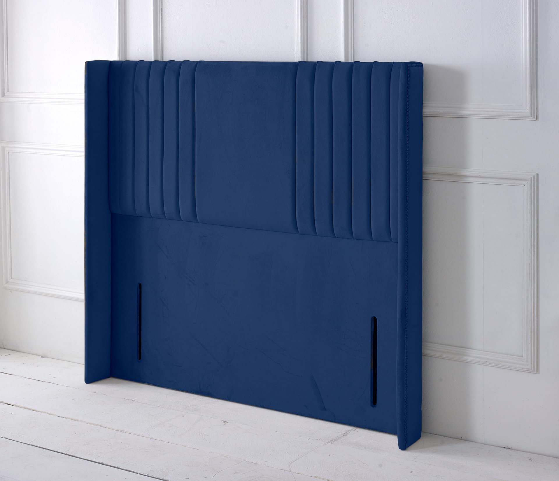 Florence Ottoman Winged Handmade Headboard Divan Bed Bedroom Furniture (BLUE, king Size 5 FEET, Height 50 INCHES)