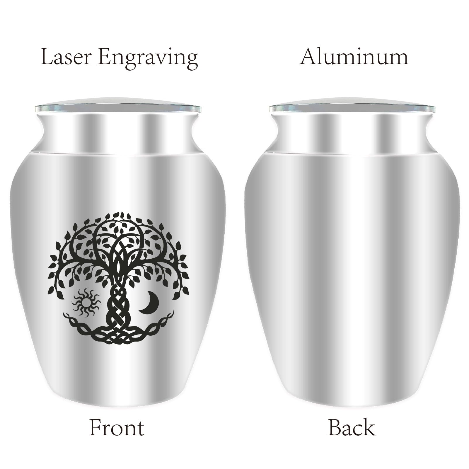CREATCABIN Mini Cremation Urn Small Keepsake Urns Ashes Holder Silver Tree of Life Son Moon Alloy Sharing Funeral Urn Kit Memorials Miniature Container Decorative Urn for Female Male Pets 2.6x1.8Inch - Image 3