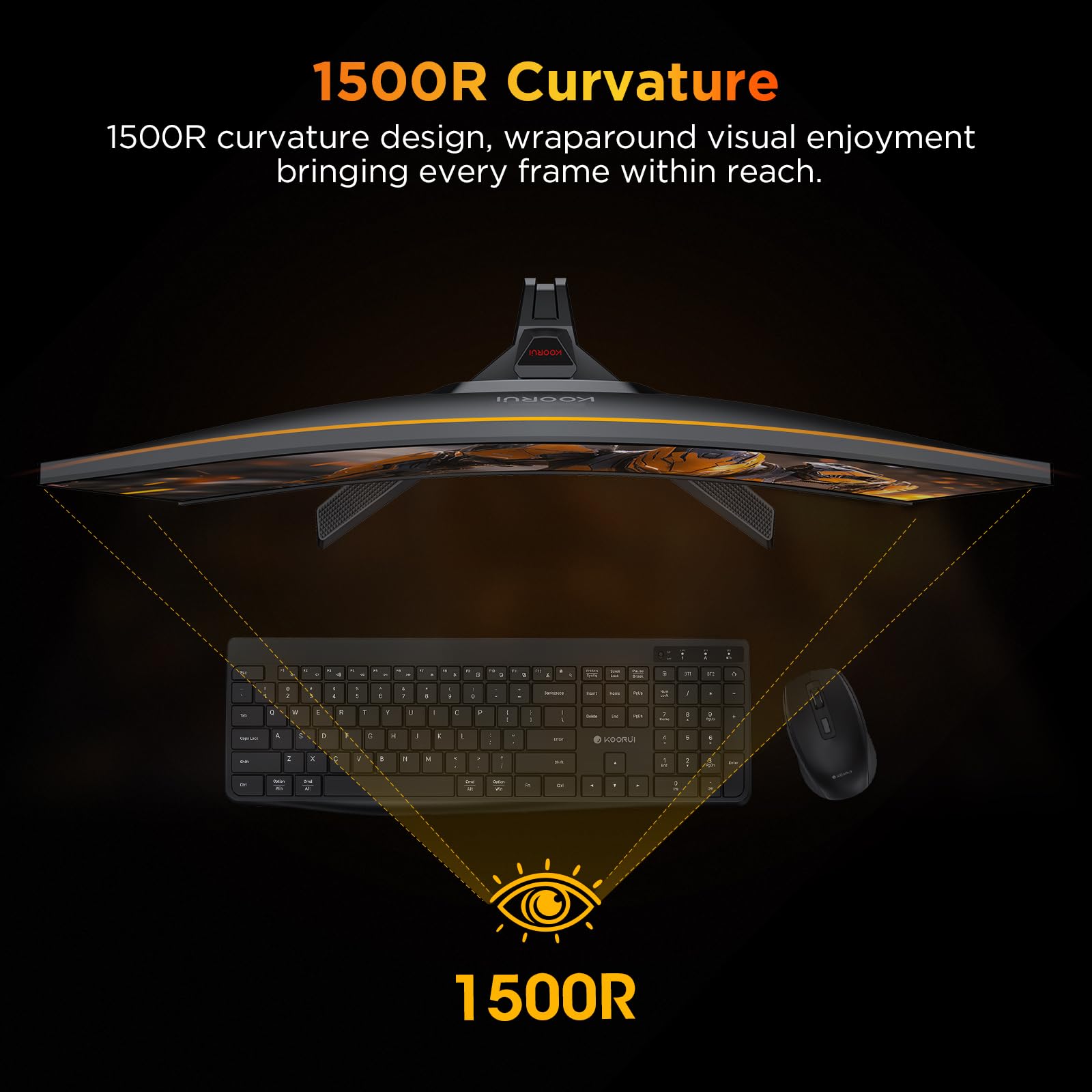 KOORUI 25 Inch Curved Gaming Monitor 240Hz FHD 1080P Computer Monitor, 1500R 1ms MPRT Display, Adaptive Sync, 90% DCI-P3,HDR, Eye Care, Tilt Adjustable, VESA 75x75mm, Black,G2511XC