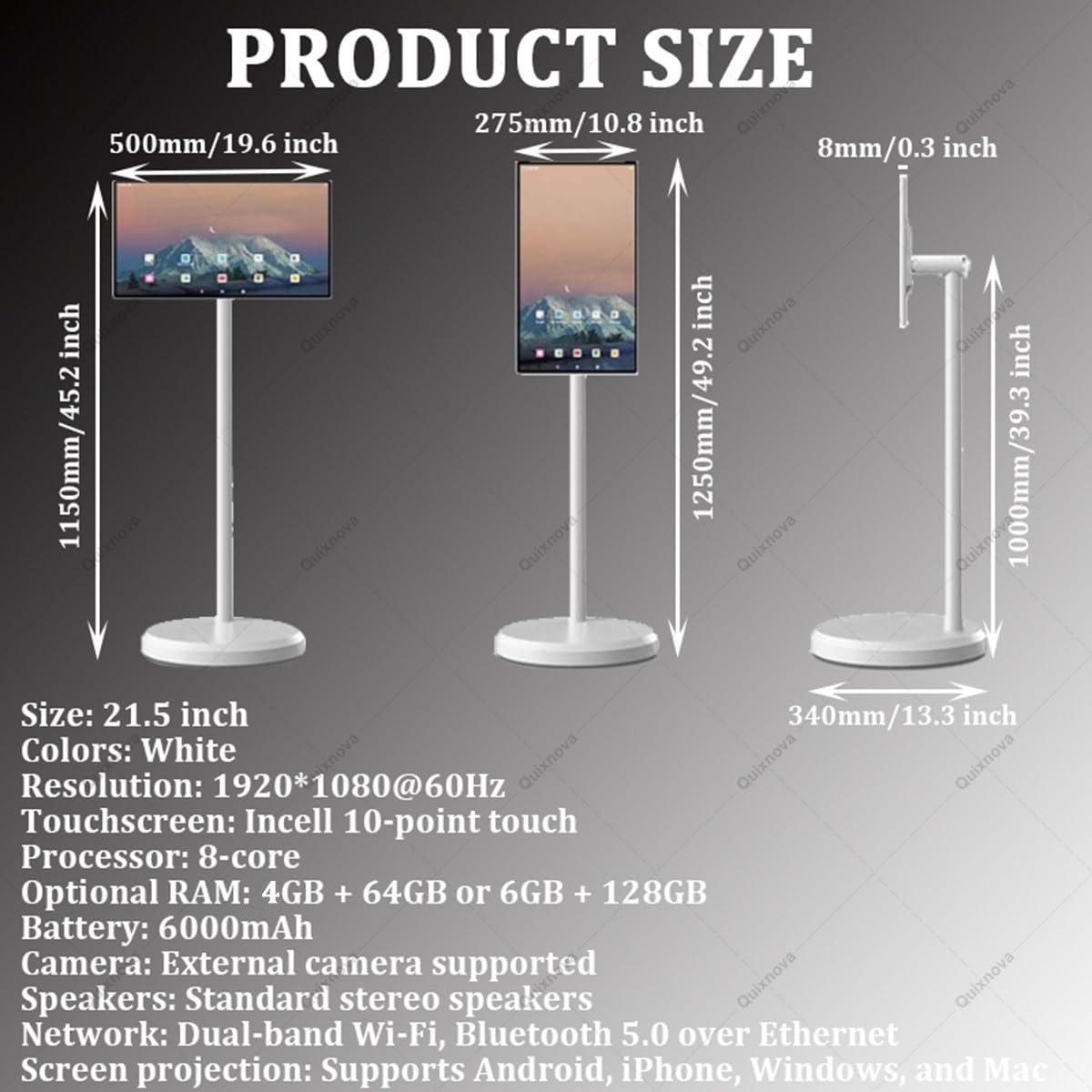 Monitor de TV portátil de 21,5 Pulgadas con Pantalla táctil, Smart TV con Ruedas, Compatible con Google Store, rotación Completa, proyección compartida, Control Remoto 4GB+64GB