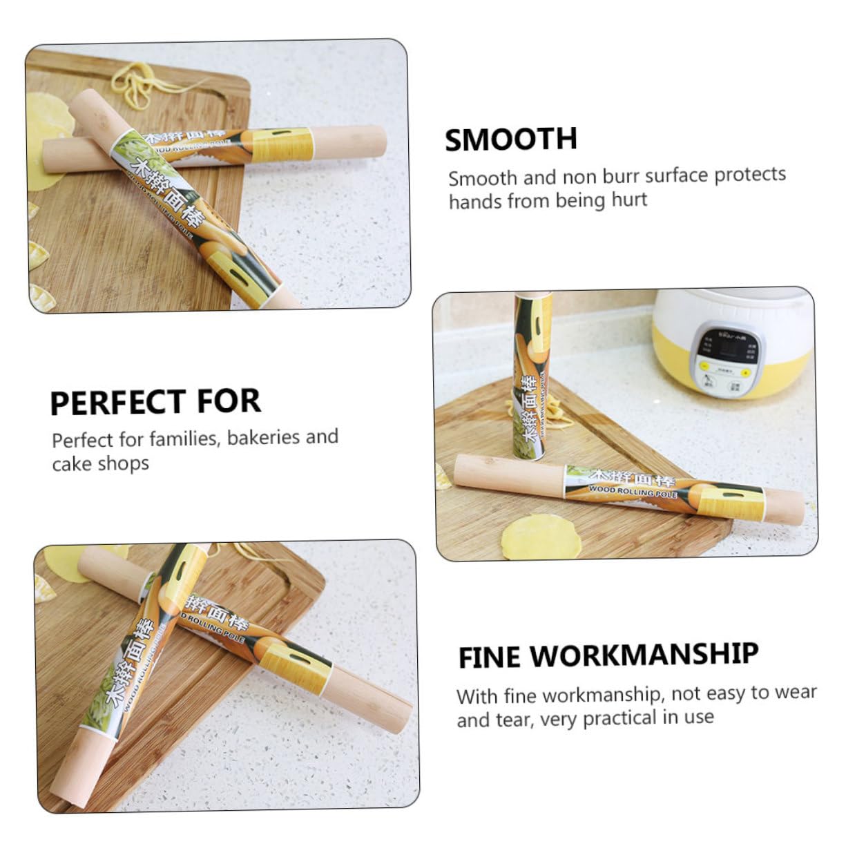 Hemobllo Mattarelli senza Sbavature in Legno 10 Pezzi Superficie Liscia per Stendere la Pasta per Impasti di Pancake e Biscotti Utensili Cucina