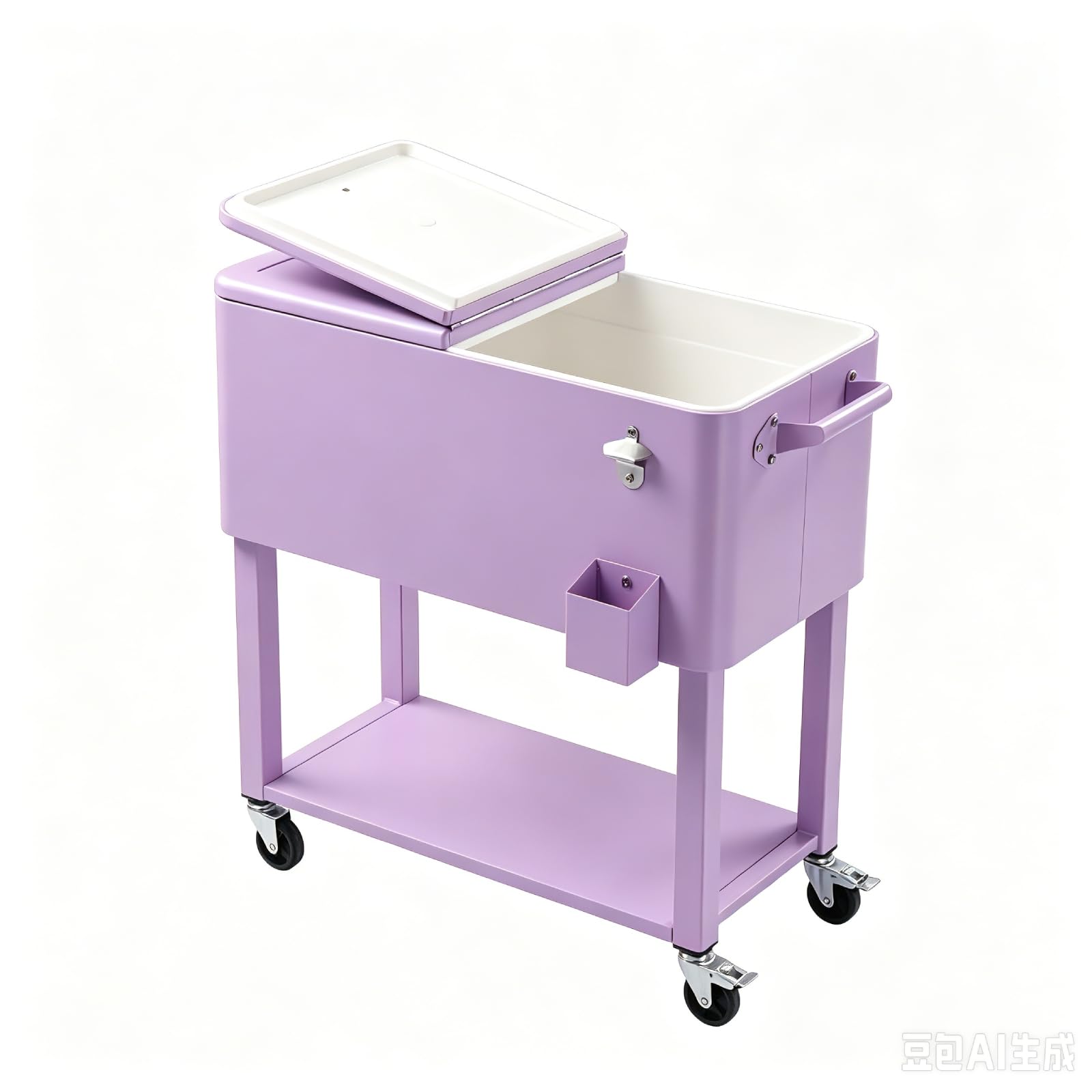 VINGLI Rolling Ice Chest, Portable Patio Party Bar Drink Cooler Cart, with Shelf, Beverage Pool with Bottle Opener