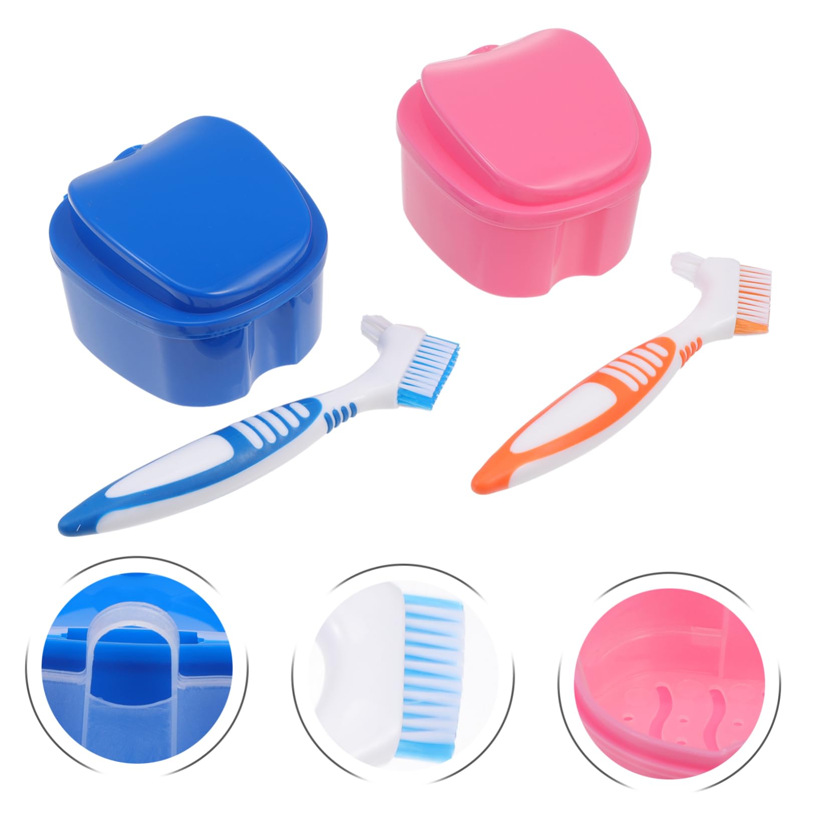 Beaupretty 2ensembles Boîte De Stockage Pour Prothèses Dentaires Avec Brosse Portable Pour Nettoyage Et Transport Fausses Dents