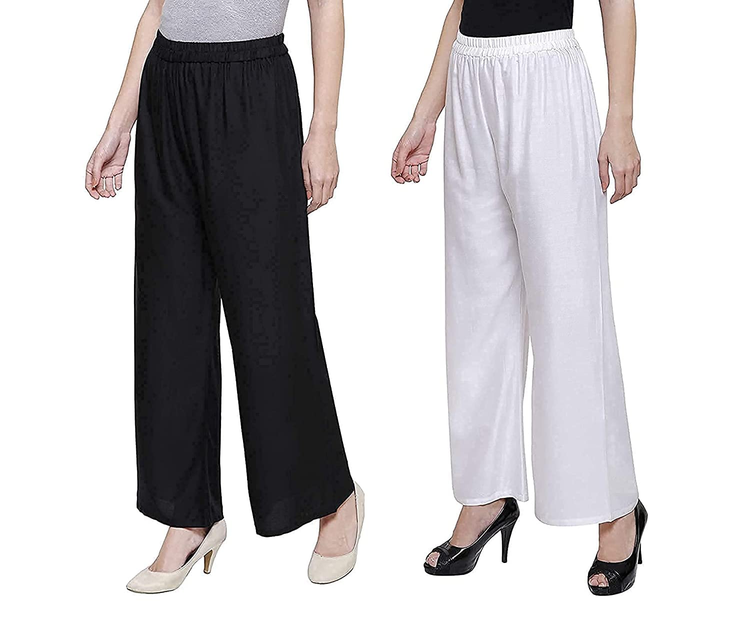 Trends Crew Palazzo for Women | Loose Fit Ethnic Design Palazo Combo Set | Stylish Latest Bottom Wear Casual Plazo for Girls | Pack of 2 (Black & White), Mid Rise, Medium-picture-12