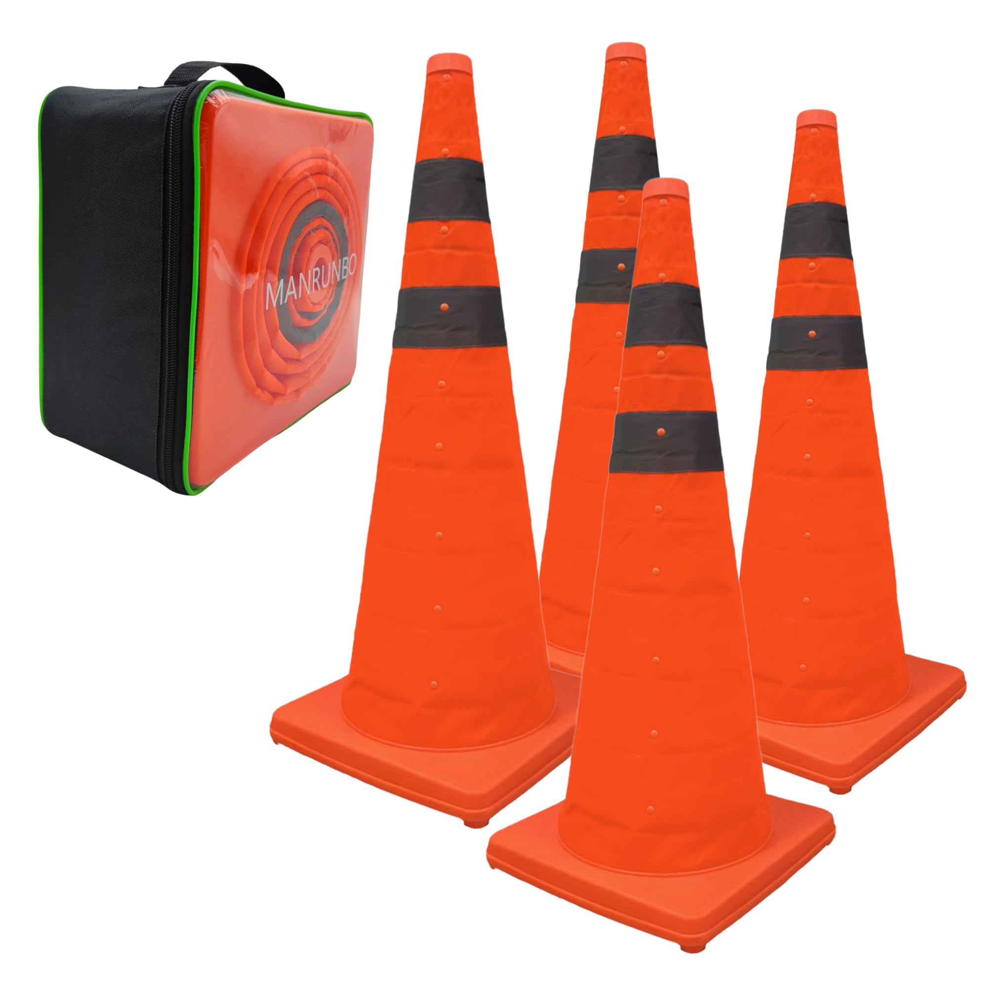 4x28" (70cm) Collapsible Traffic Safety Cones Dual Reflective Collar Pop-up Warning Cone for Road Parking Driving Practice Orange