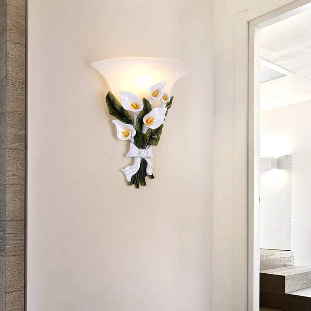WXKAGF Nowoczesna lampa ścienna E27 Białe szkło Żywica Moda Retro Bukiet Kinkiet Alejka Restauracja Tło Ściana Matowa Nocna Łazienka Hotel Bar Kwiaciarnia Kawiarnia Restauracja Kwiat Kinkiet