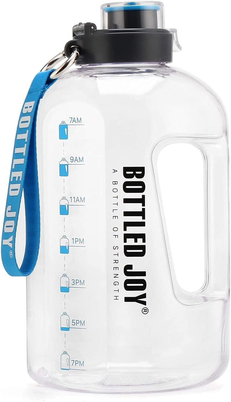 BOTTLED JOY,Botella de agua (1.5 L, con escala de tiempo inspiradora, gran botella deportiva sin BPA, depósito de agua, a prueba de fugas, fitness, hidratación diaria