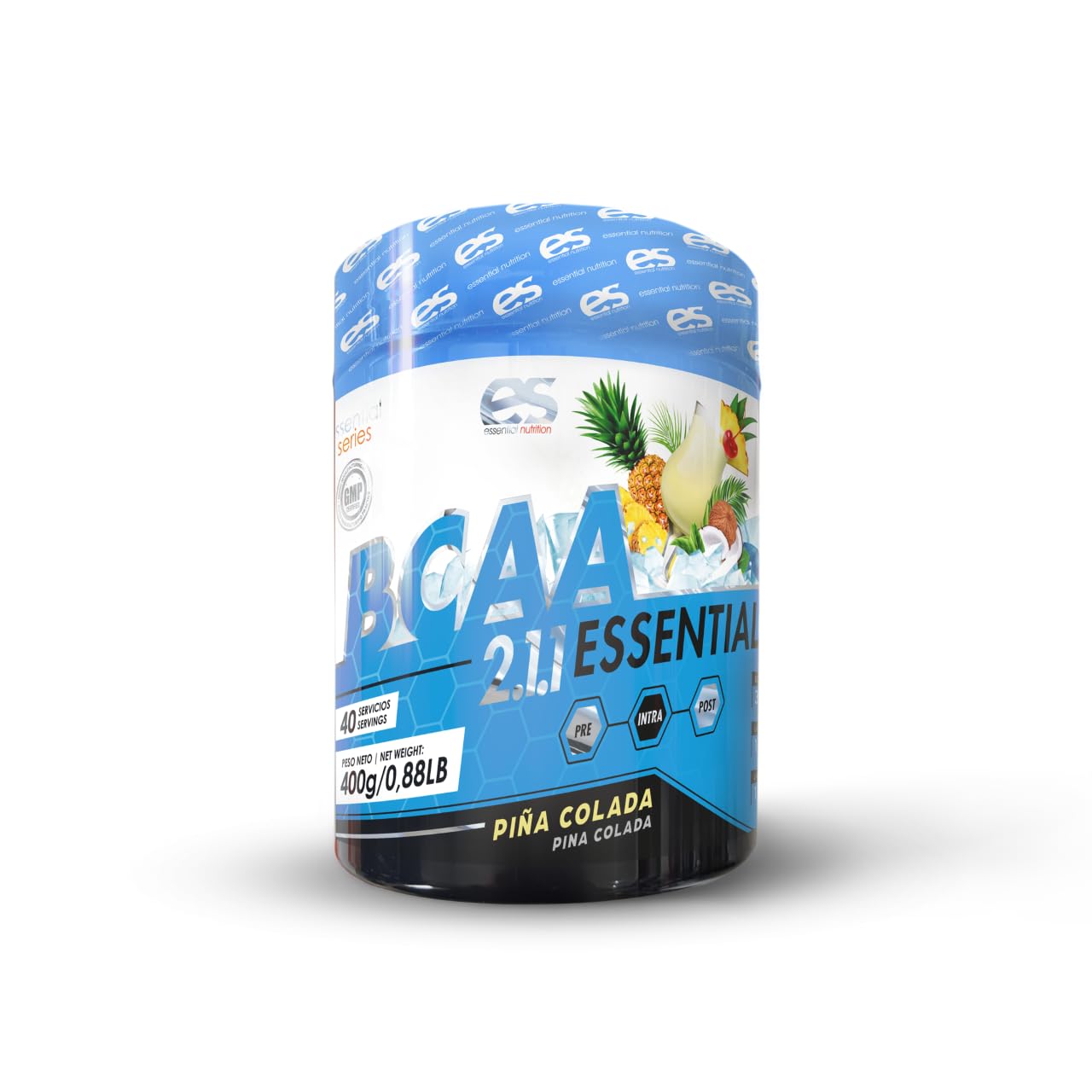 BCAA 2.11 + Glutamina Essential Nutrition // Sabor Piña Colada, Limonada, Blue Tropic // Aminoácidos Ramificados (Leucina + Valina + Isoleucina) (400 gr, Limonada)