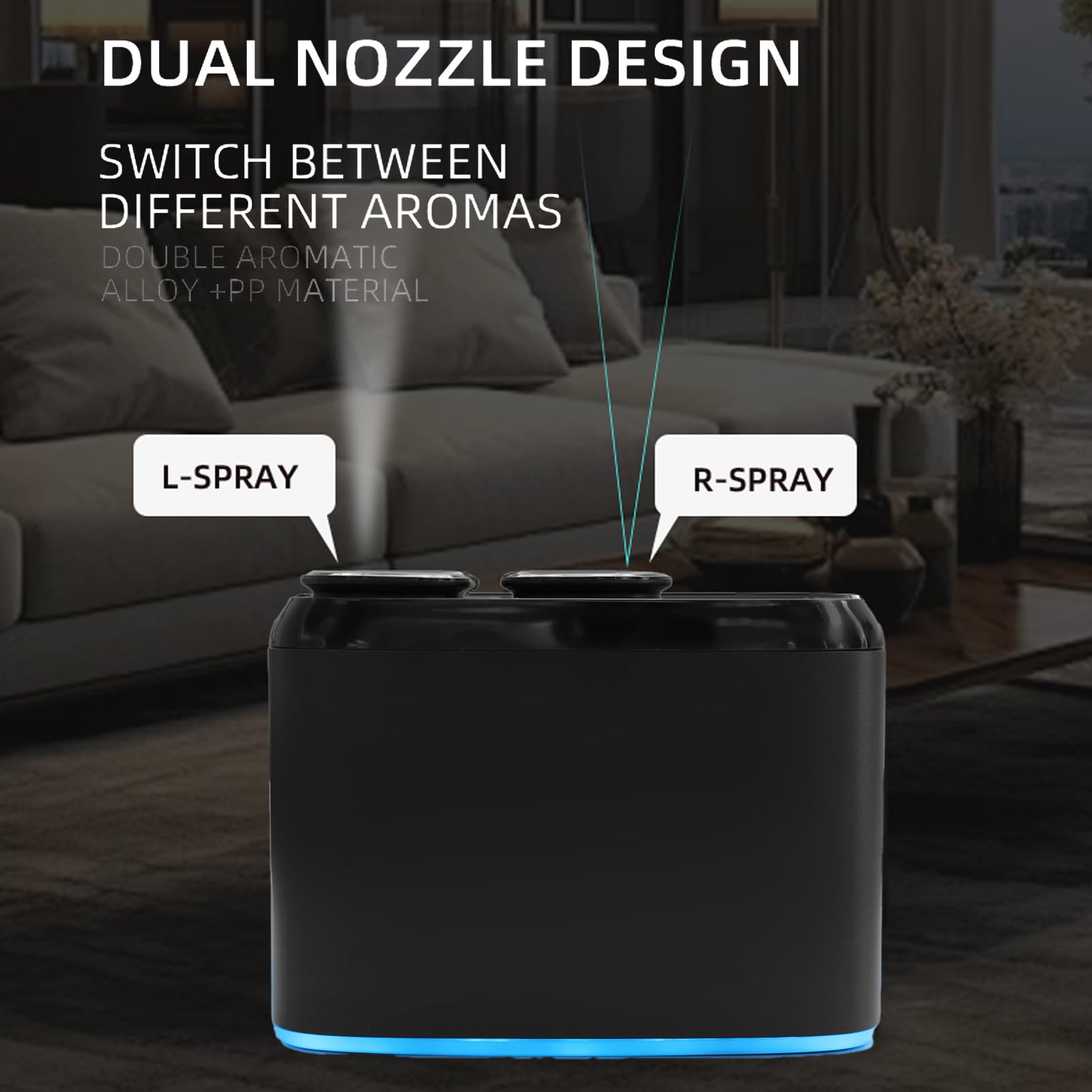 Fdit Elektrischer Duftdiffusor, Auto -Diffusor -Luftbefeuchter mit Umgebungslicht Dual Düse Nebel Aromatherapie Maschine für Hotelkonferenzraum 100 m³ Große Fläche