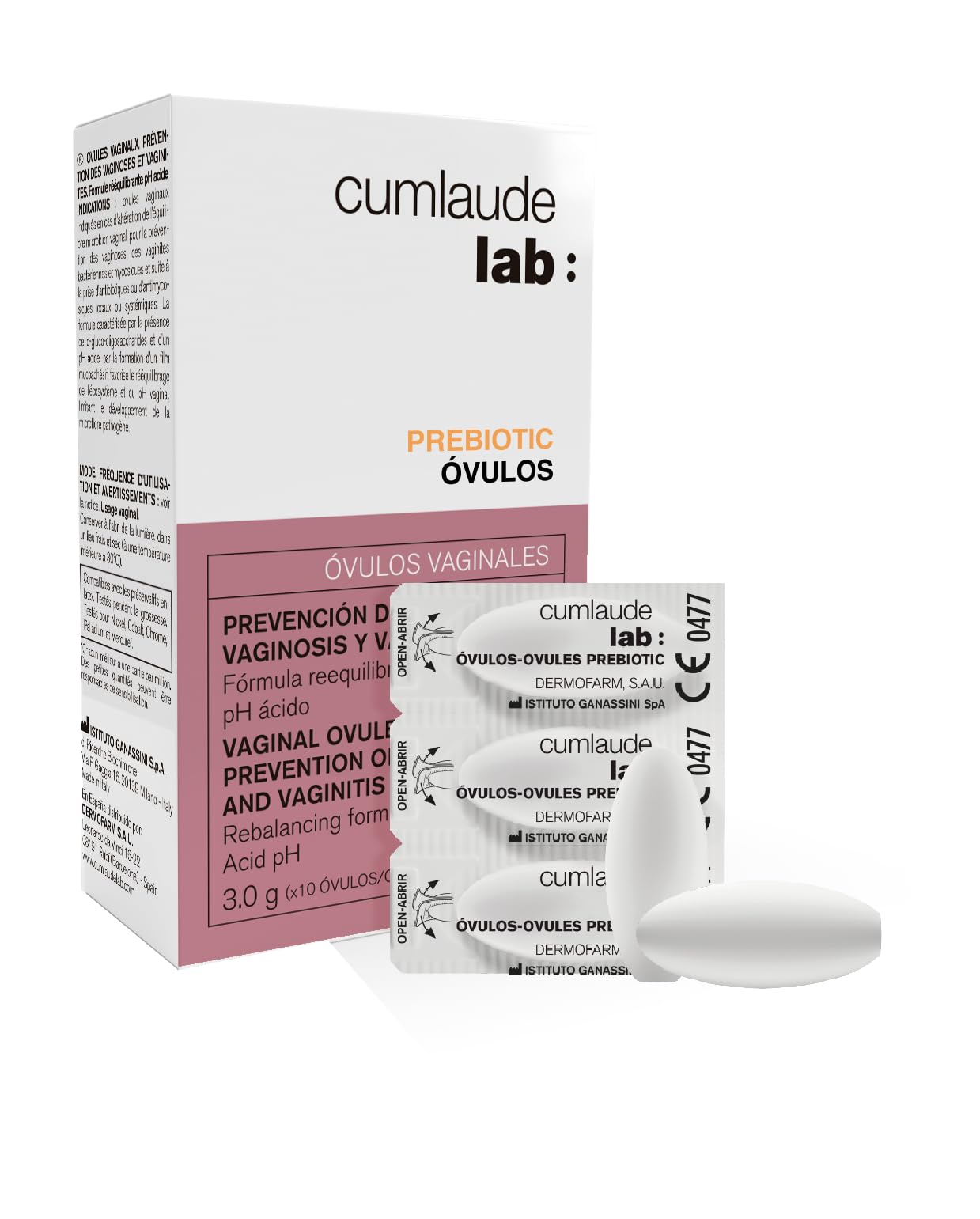 Cumlaude Lab - Óvulos Prebiotic, con Ácido Láctico, Prebióticos y Provitamina B5, Previene Vaginosis y Vaginitis, Reequilibra el pH Íntimo, Apto para Embarazadas - 10 Unidades