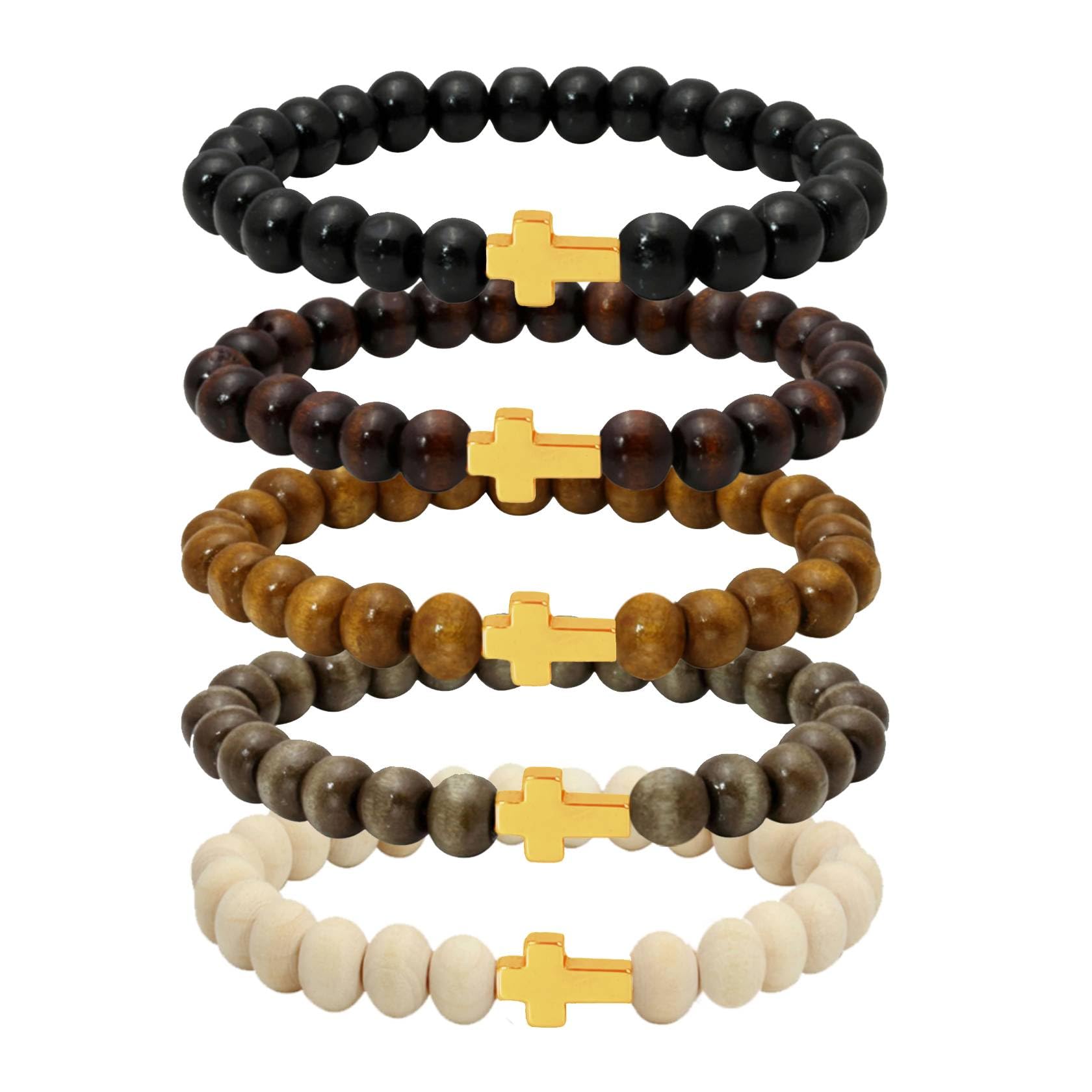 MILAKOO 5 Pcs Wooden Beaded Bracelet Bangle for Men and Women Elastic