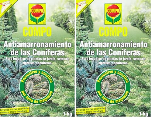 COMPO Antiamarronamiento de coníferas de larga duración, Para todo tipo de coníferas y plantas de hoja perenne, 6 meses de duración, 1 kg (Paquete de 2)