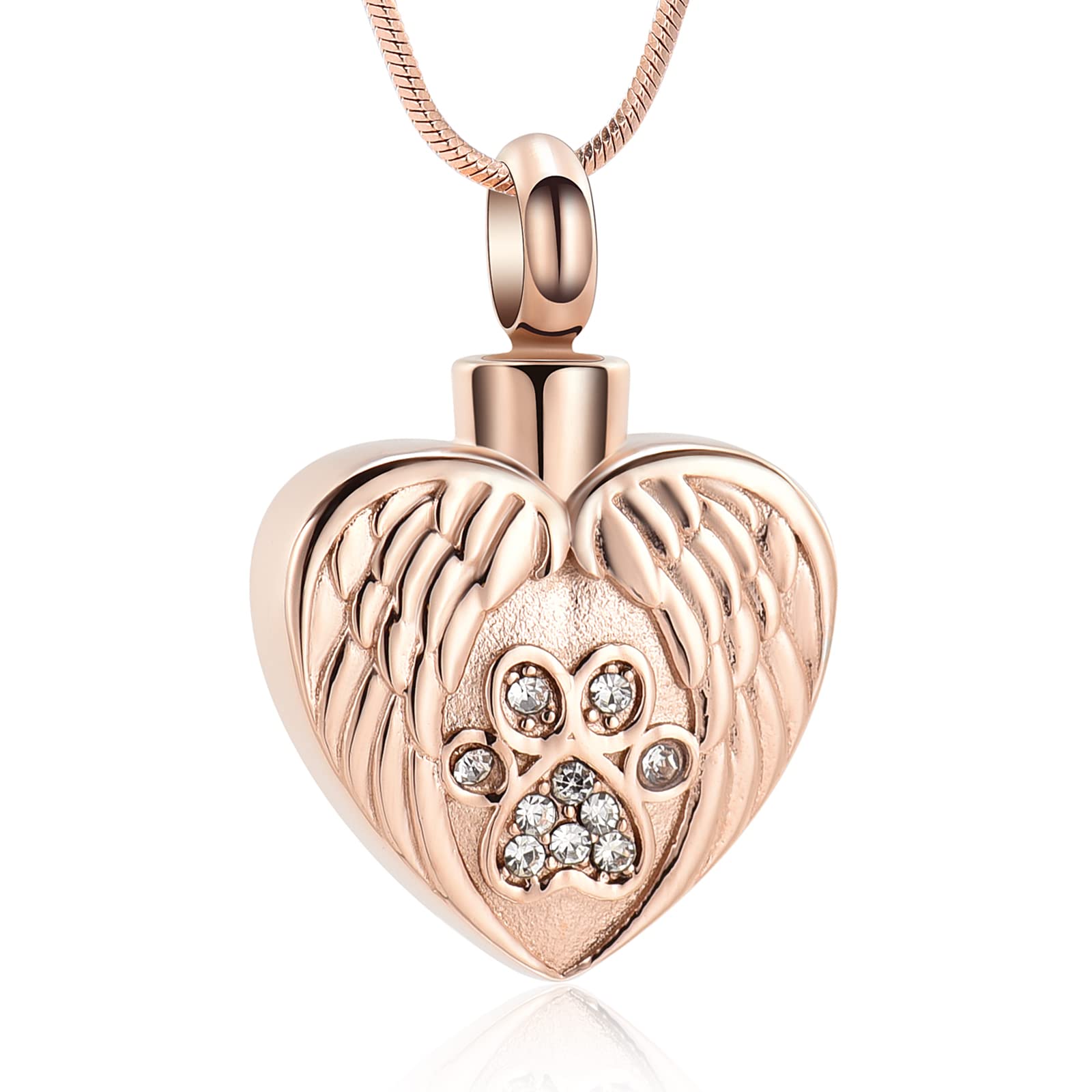 VCCWYQK Cremation Jewelry Urn Necklace for Ashes for Pet Dog Paw Print Angel Wing Heart Urn Locket Pendant for Dog/Cat (Rose Gold)