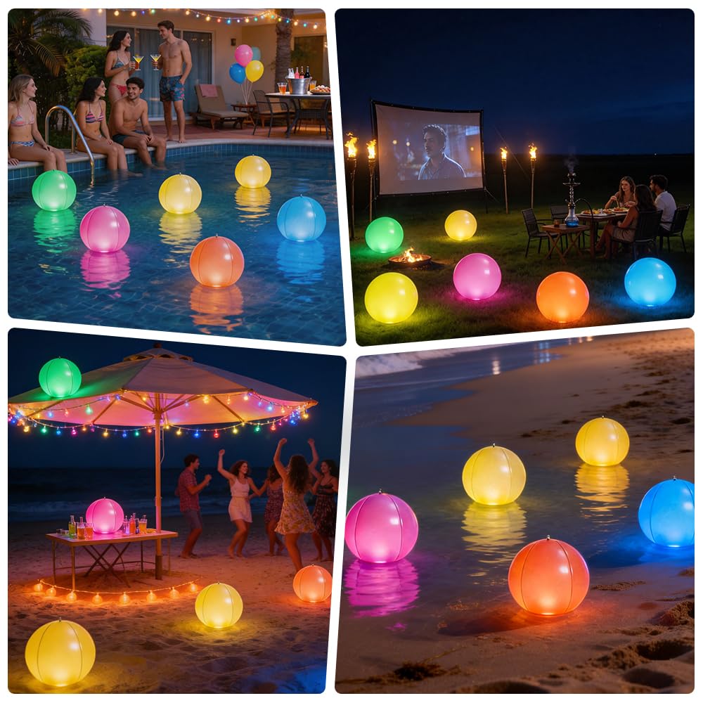 2 Piezas Luces Flotantes Piscina Solares, 34cm Inflables Bolas Luces solares Piscina, 16 RGB Luces Flotantes Piscina con Mando a Distancia, Impermeables Bolas de Luz LED para Piscina, Jardin
