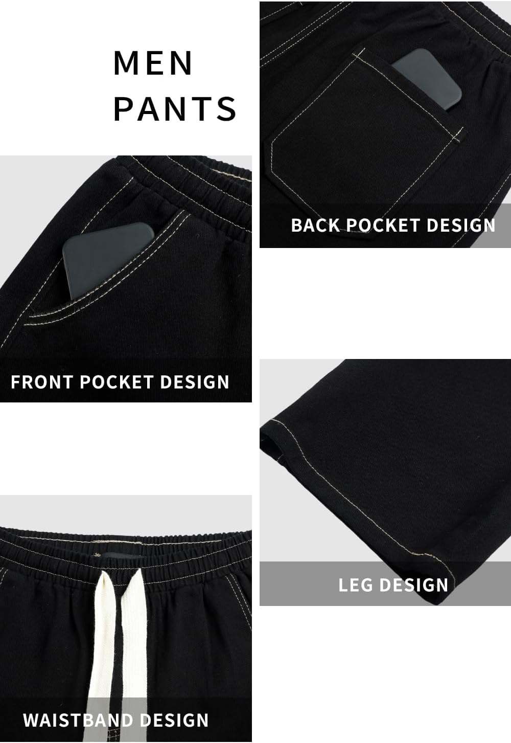 Mens Baggy Jeans Elastic Waisted Denim Pants for Men with Drawstring Streetwear - Image 6