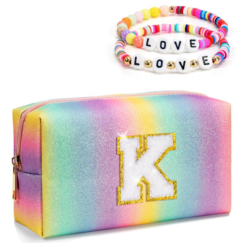 Freesya Gifts for 4 5 6 7 8 9 10 11 12 Years Old Girls, Monogrammed Travel Makeup Bag for Kid, Preppy Toiletry Bag, Skin Care Organization Stuff, Accessories Bag for Daughter Granddaughter (Medium)