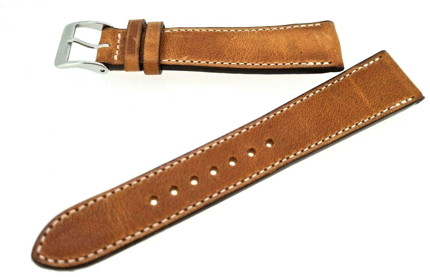 Fluco Horween Dublin Bracelet de montre 19 mm Marron clair Fabriqué en Allemagne