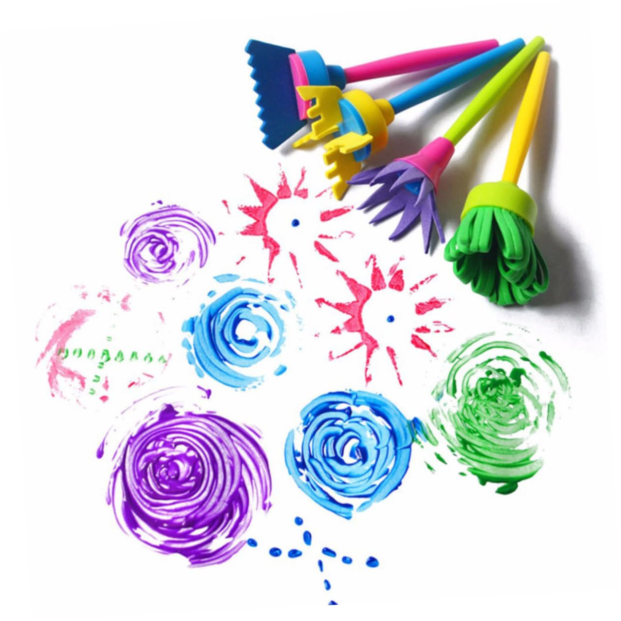 Homoyoyo 4pcs Creative Flower Stamp Sponge Painting Brush for Art Tools with Handles for Mess Fun Random Colors for Imaginative Crafts