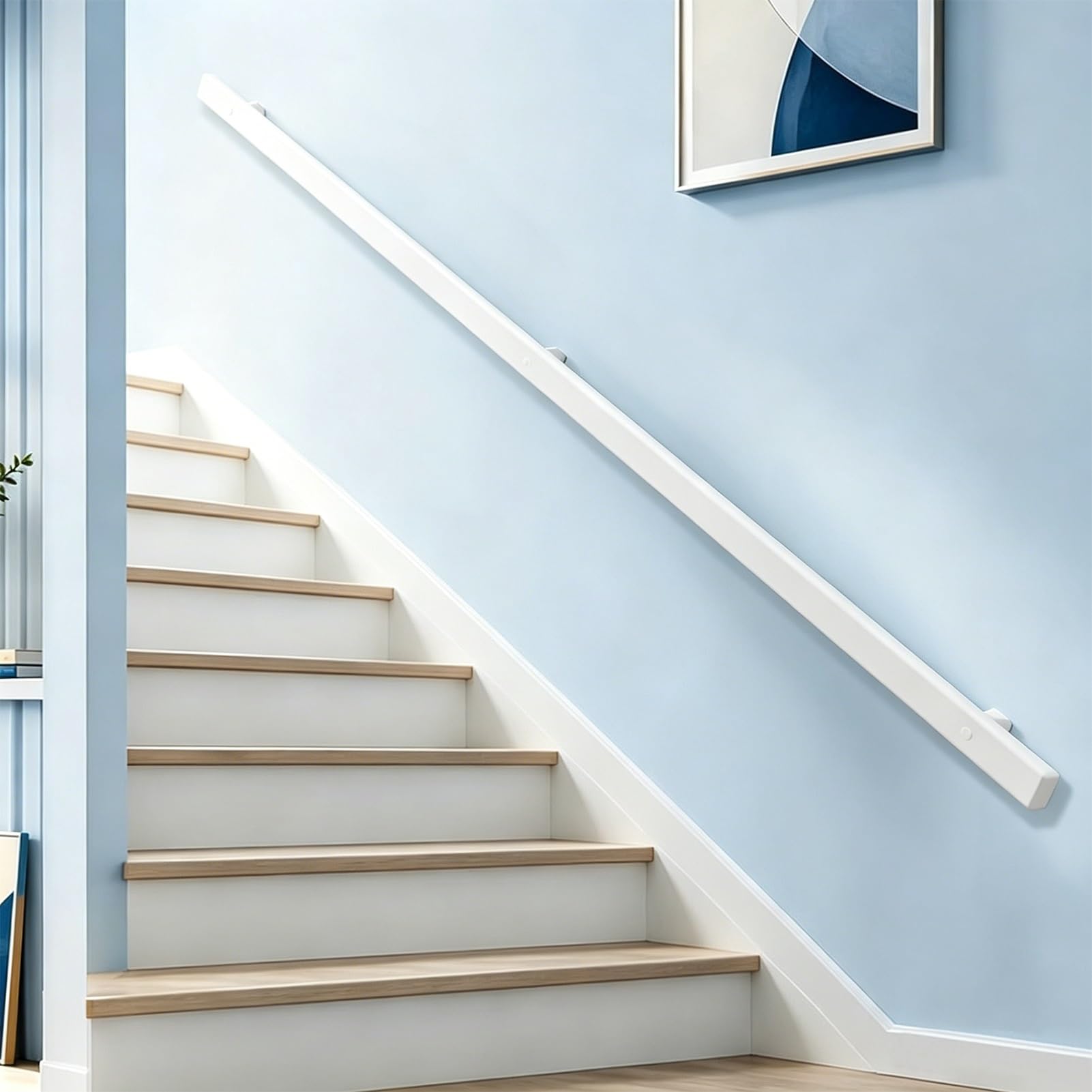 Drsyffsup One Color Modern Stair Handrails, 60Cm 80Cm 1M 120Cm 1.5M 2.4M 3M White Industrial Square Tube Stairs Banister Railing With Mounting Fittings, Wall Handrailings For Indoor Outdoor(18Ft/540Cm)