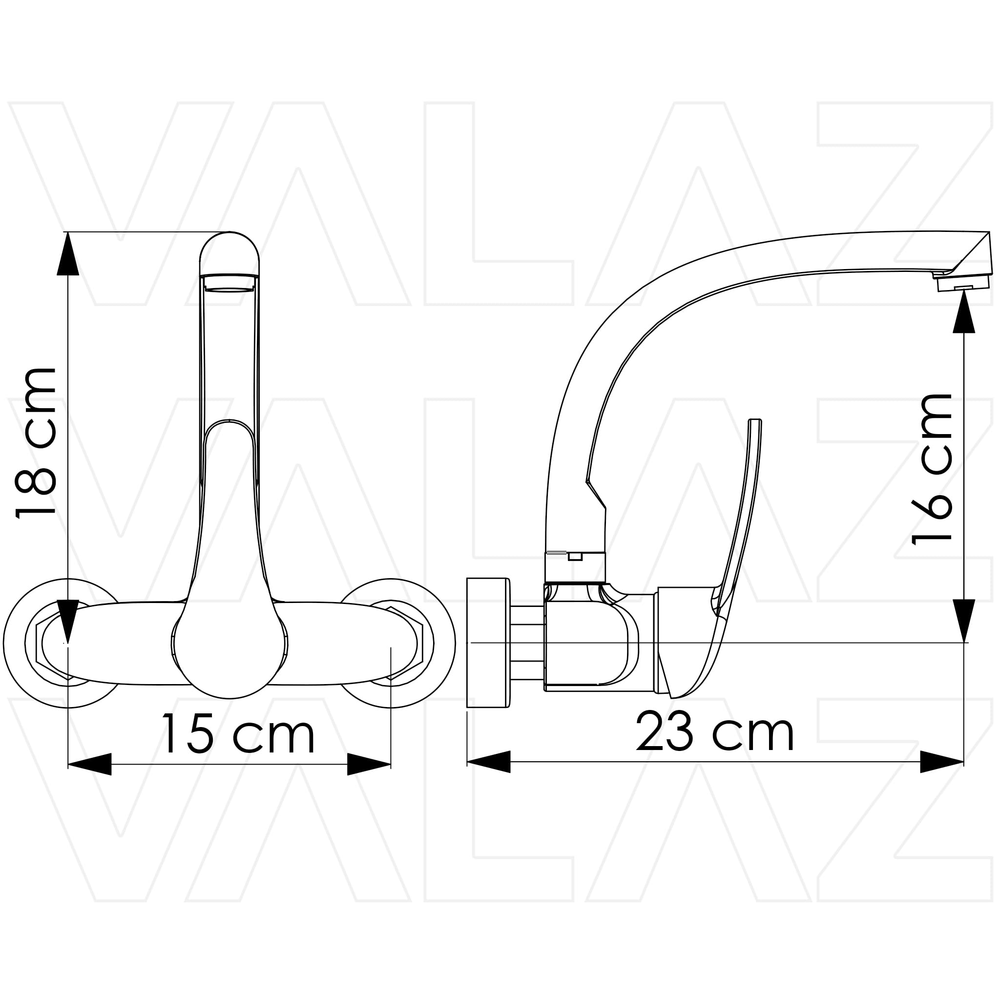 VALAZ Grifo Cocina Pared Acero Cepillado 15cm | Grifos de Cocina Fregadero Monomando, Ahorro de Agua, Alta Presión, Giratorio | Instalación Fácil y Rápida | Latón, Elegante, Acero Inoxidable, Redondo