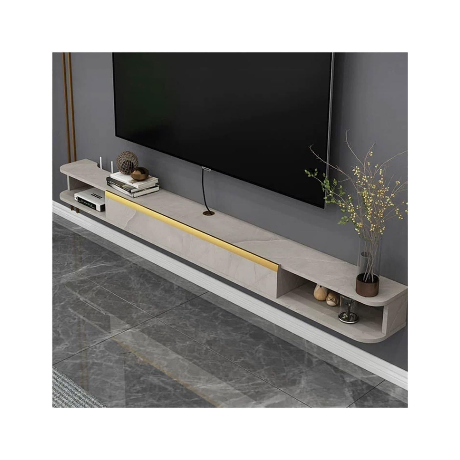 Pływający telewizor naścienny Montowana na ścianie pływająca szafka pod telewizor, półka salonem Szafka RTV(Light Gray,180x19.8x16cm)