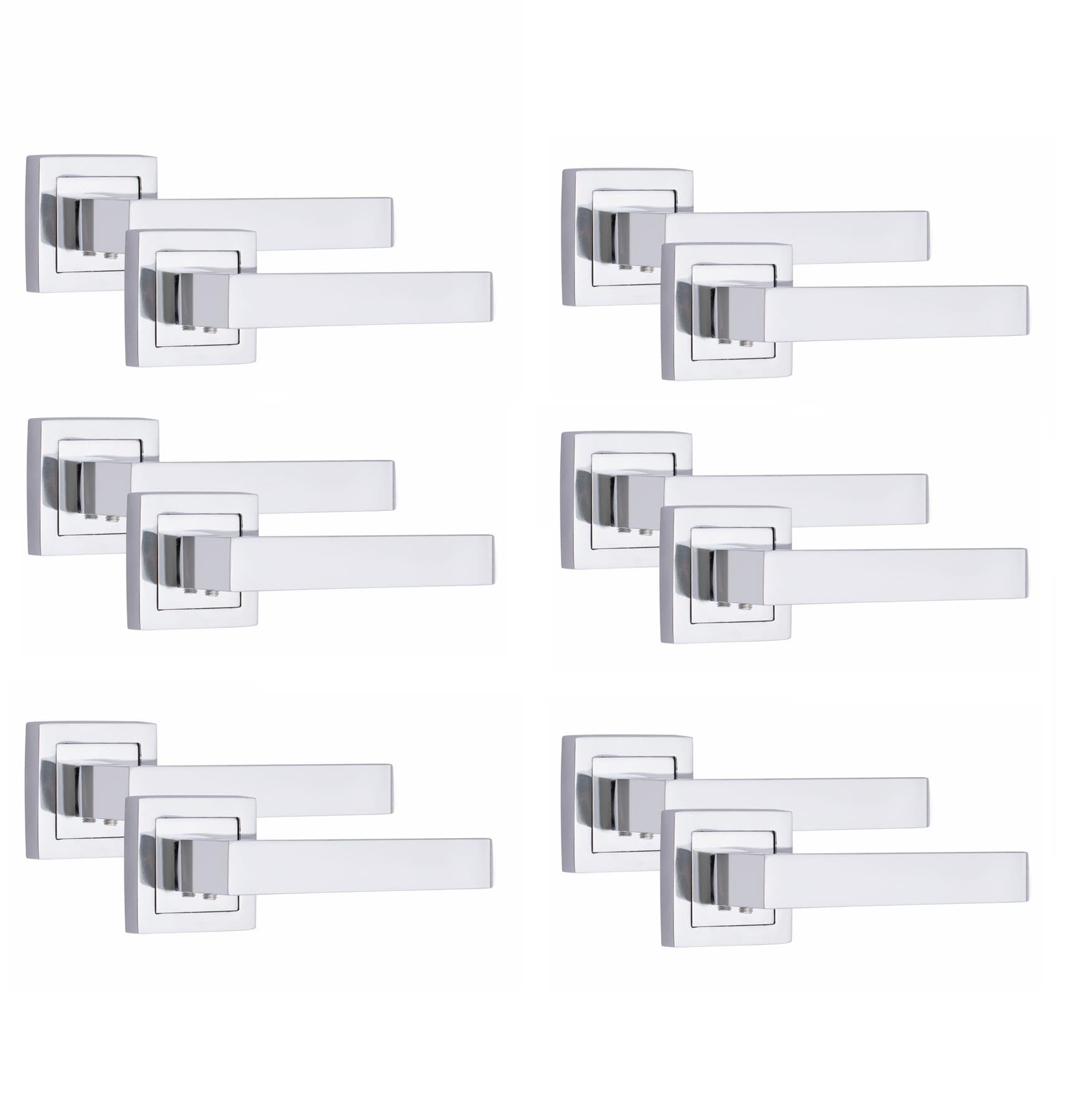 Golden Grace Premium Delta Design Door Handles on Square Rose in Polished Chrome Finish - 6 Pairs