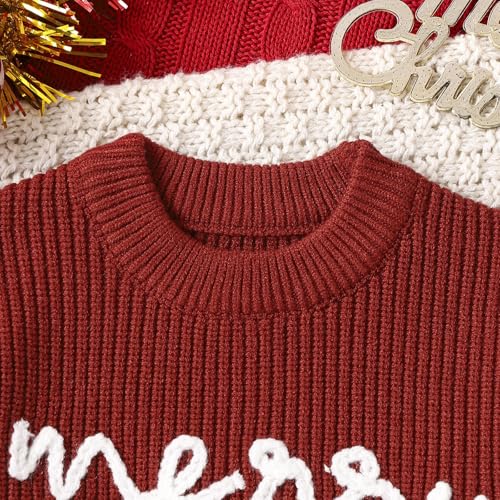 Boys Girls Christmas Long Sleeve Sweater Xmas Embroidery Letters Print Holiday Part𝐲 Knitted Pullover Top2