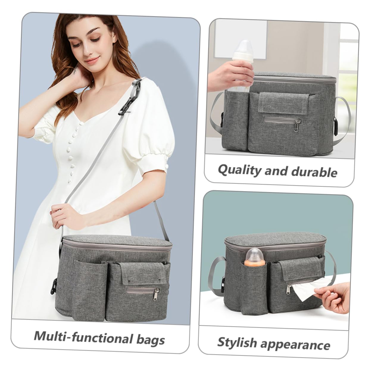 YARNOW Bolsa Momia para Carrito de Ñiño Multifuncional Organizador Compartimentos para Pañales y Biberones Adecuado para Paseos y Bebés