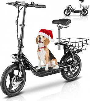 Caroma Electric Scooter with Seat for Adults, Max 30Miles Ranges&20Mph, 500/800/1200W Motor, 14/20" Fat Tire Foldable E-Scooter with Basket for Pets & Cargo, 300lbs Max Load