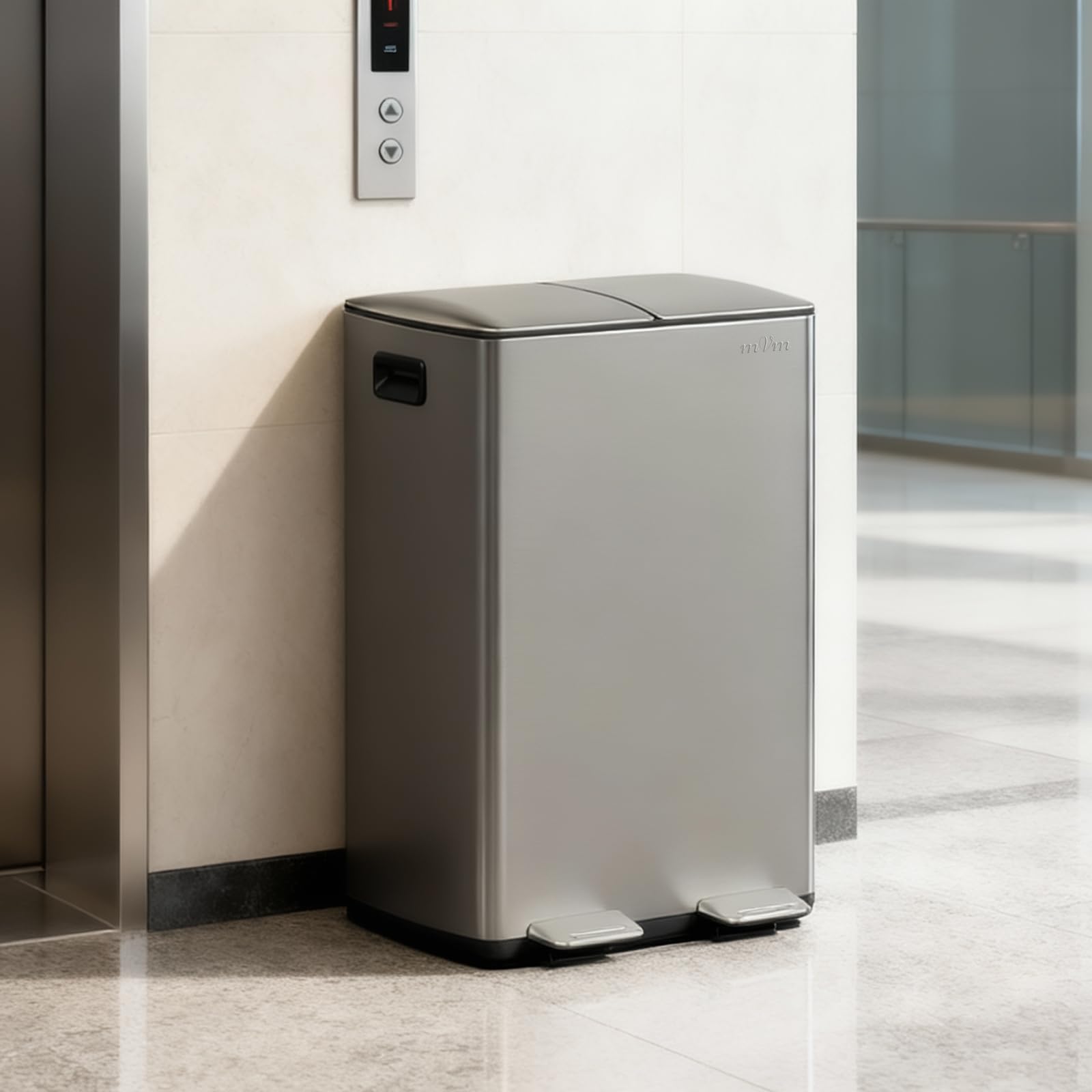 mVm Cubo de Basura Reciclable, Basurero de 60 L, 2 Compartimentos 2 x 30L con Pedal y Tapa de Cierre Suave, Papelera Moderna y Robusta, para Cocina, Salón, Gris