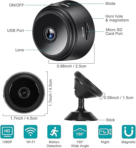 Miniatura 9 de MDGLSYEE Mini cámara de seguridad inalámbrica para exterioresinteriores con audio, cámara de vigilancia para el hogar, batería integrada IP HD 1080P