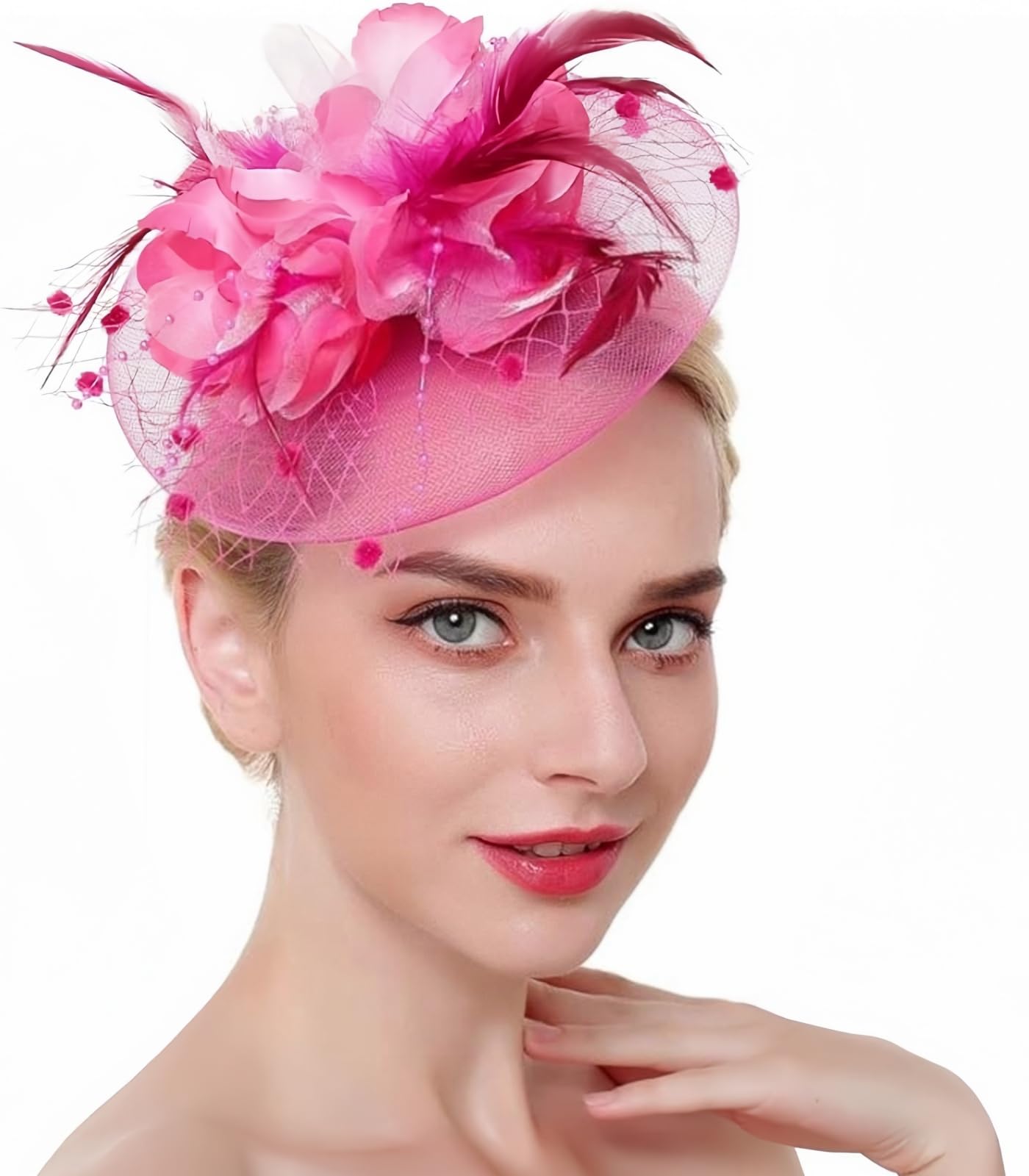 Ulalaza Women's Fascinators Hat Hair Clip Feather Wedding Bridal Cocktail Hat Derby Church Banquet for Girls