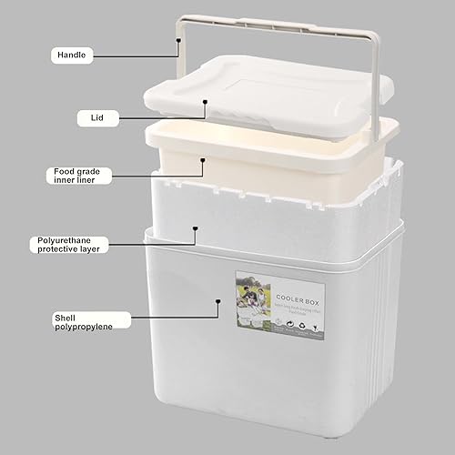 Miniatura 5 de Enfriador portátil aislado, enfriador duro pequeño de 10 litros con asa, a prueba de fugas, lonchera aislada al aire libre para picnic, campamento,