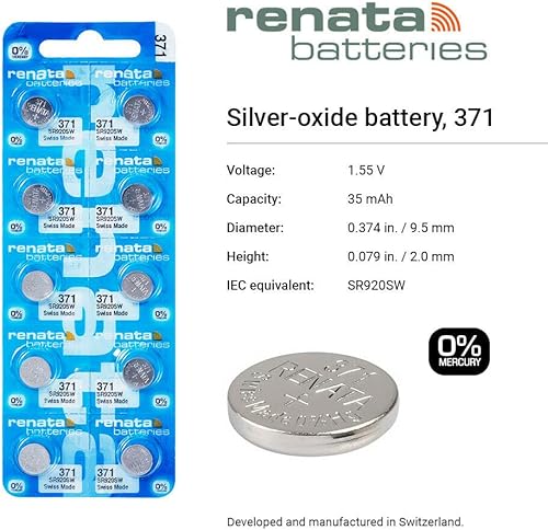 Miniatura 2 de Renata 371 SR920SW - Batería de reloj de óxido de plata de 1,55 V (10 unidades)