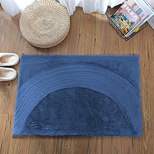 Image of Luxe Home Rabbit Fur Soild Bath Mat Super Soft, Anti-Slip, Washable, Rectangle, for Bathroom Door Mate, Bedroom Door Mats (Blue, 40x60 cm)