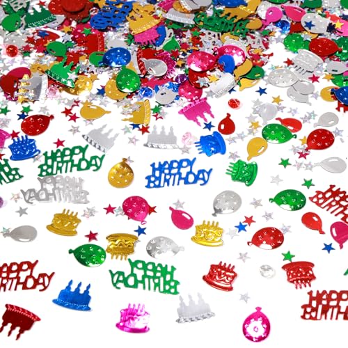 Image of Multicolor Happy Birthday Confetti, 3000 Pcs Birthday Cake Table Metallic Foil Confetti Party Table Decor for Party, Baby Shower, DIY Arts and Crafting