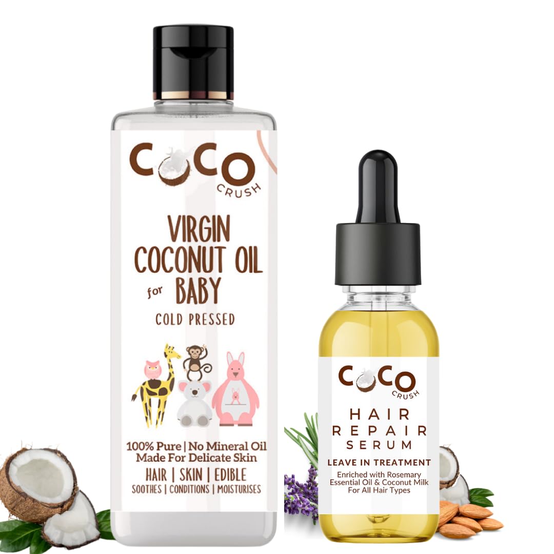 Coco Crush Baby Hair Nourishment & Repair Combo | Virgin Coconut Oil & Natural Hair Repair Serum | Strengthens Roots, Restores Softness & Shine | 100% Pure & Gentle for Newborns & Kids (115ML (100ML+15ML))-image-32