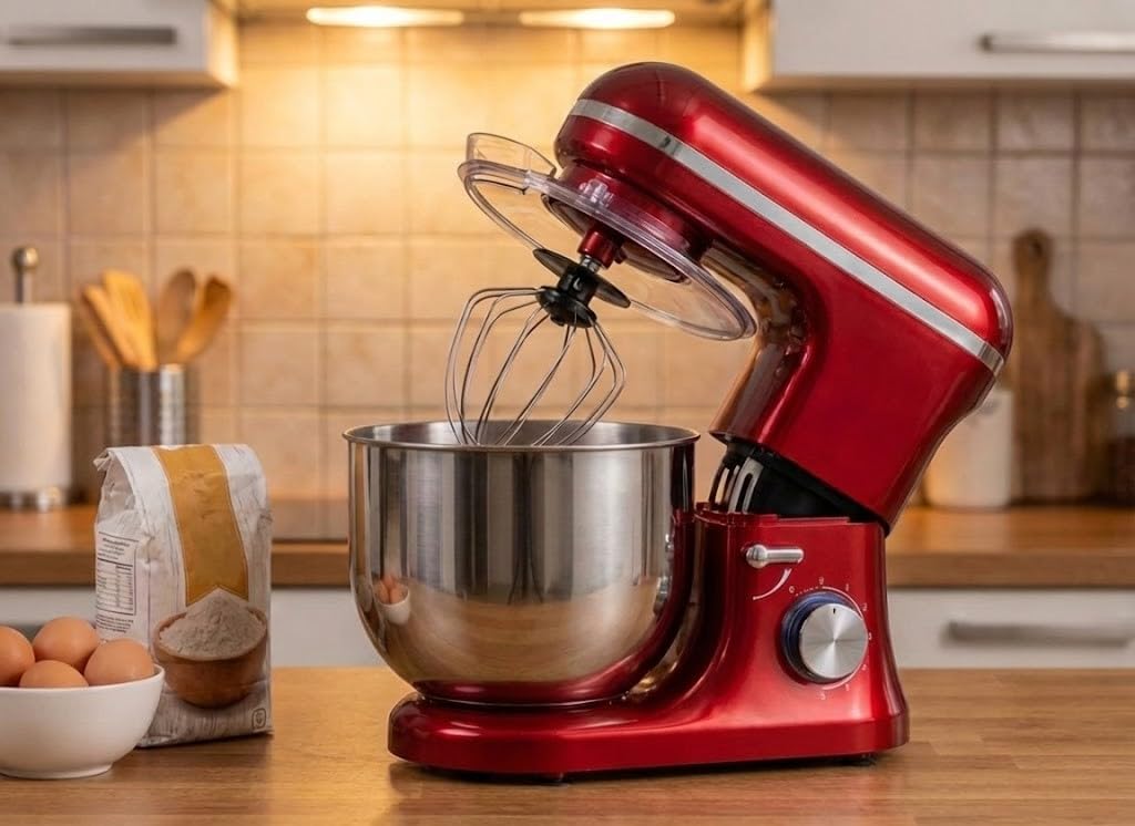 Batidora Amasadora 8L 2000W Amasadora de Pan Para Repostería, Robot de Cocina Amasador, Bajo Ruido, Potente y Profesional, 6 Velocidades con Pulso, Bol de Acero Inoxidable (Rojo)