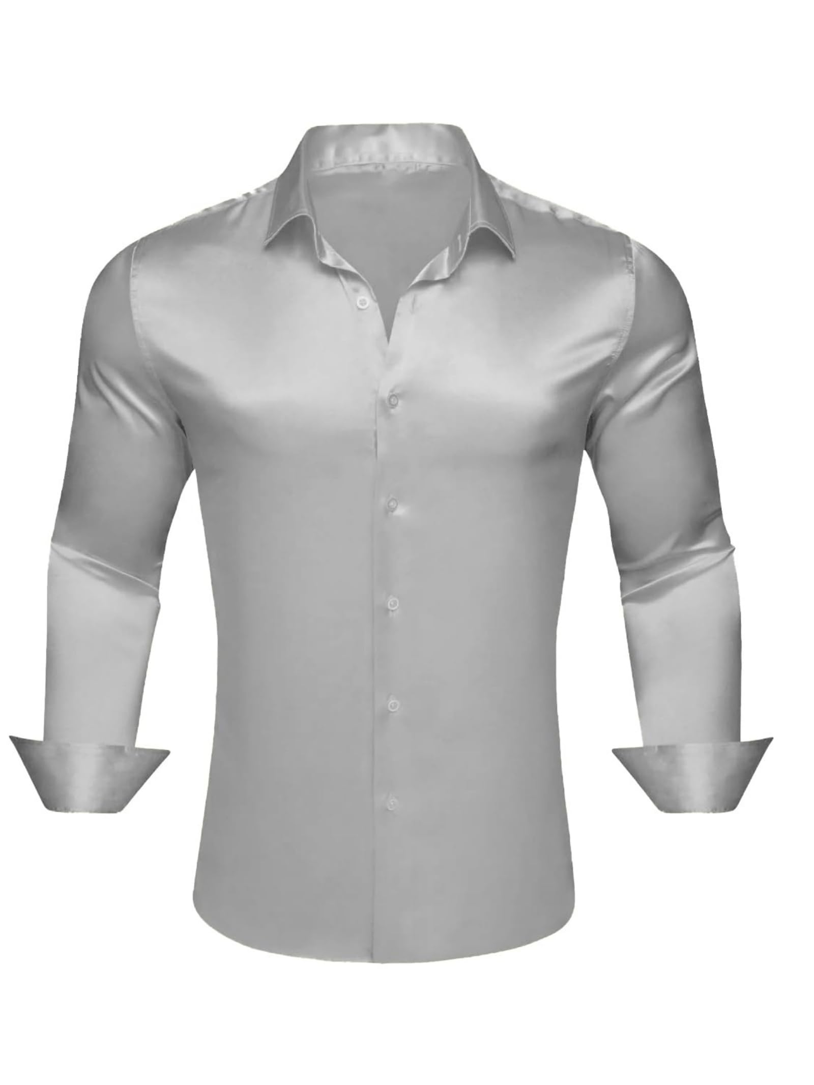 babirusa Men's Satin Shirt with Solid Button Down Slim Fit Long Sleeve Spread Collared Neck and Standard Length | Men Formal Shirt-picture-36