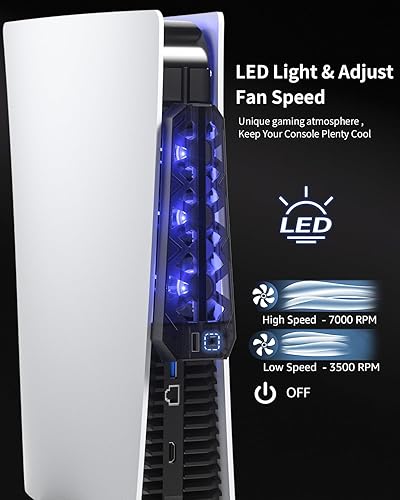 Miniatura 3 de Anspect Ventilador de refrigeración PS5, accesorios PS5 con ventiladores de refrigeración de alta eficiencia (7000 RPM), cuchilla de equilibrio de