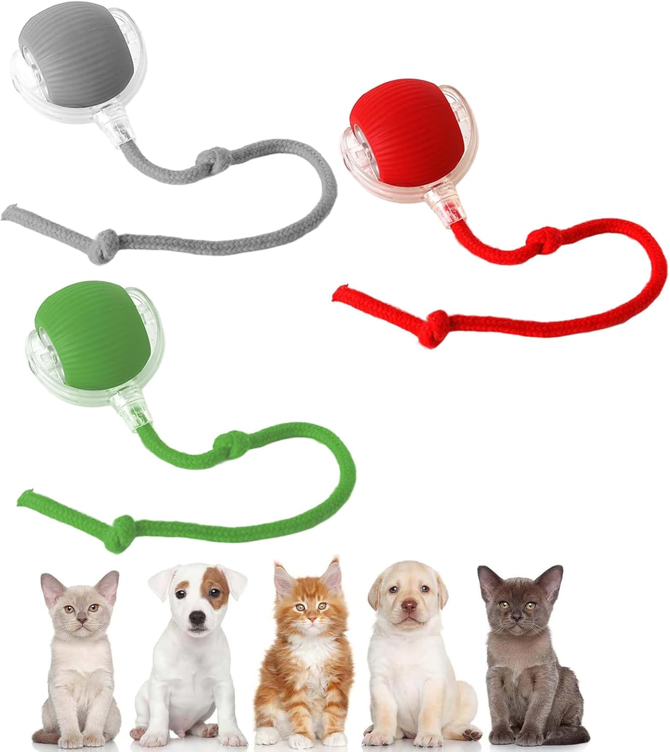 2026 Upgrade Smart Motion Pet Ball V2, 360° Smart Automatic Rolling Three Modes, USB Charge and Long Lasting, Adaptable to All Cats (Green+Red+Gray)