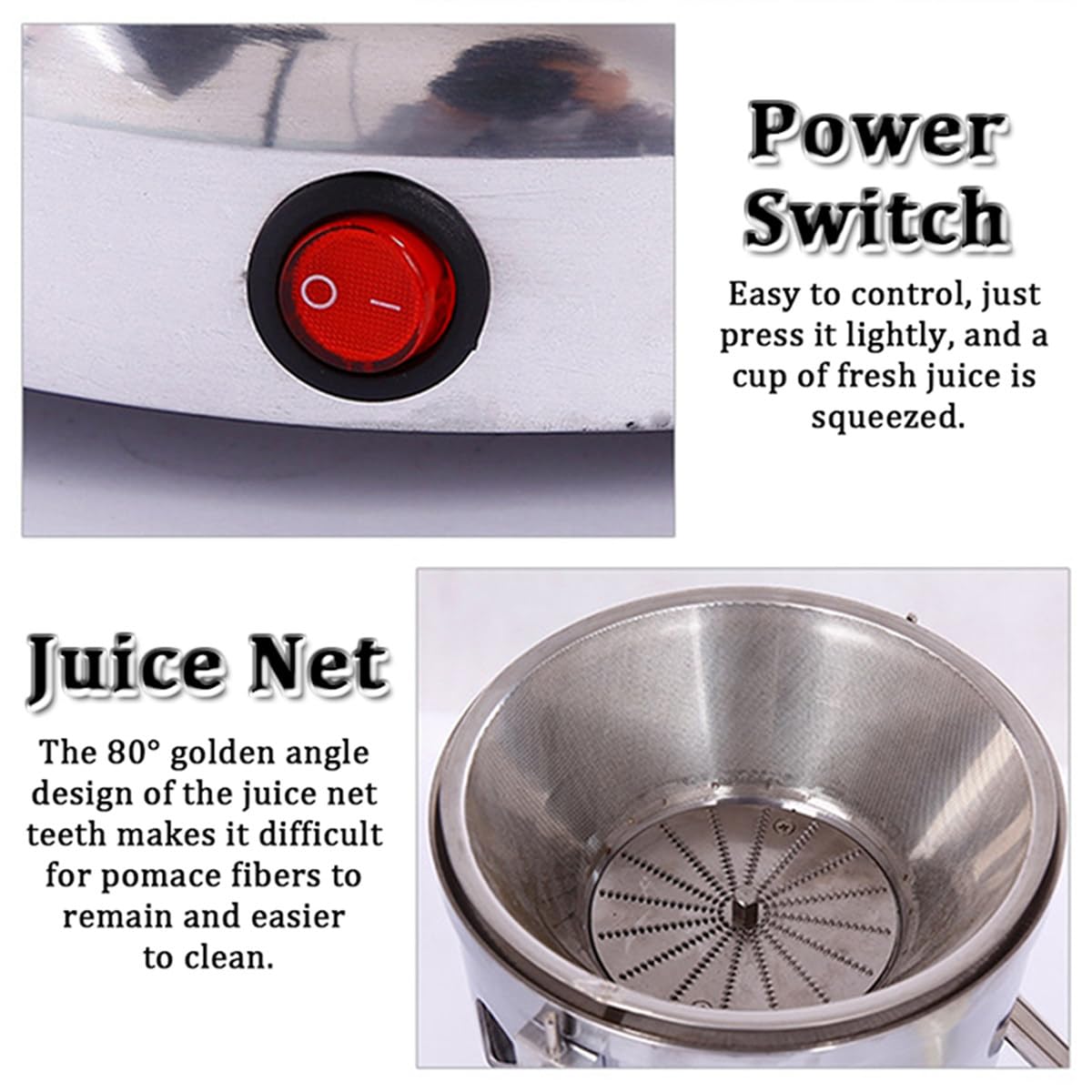 Estrattore di Succo a Freddo da 550 W, Macchina per l'estrazione di Succo per Frutta e Verdura Fresca, estrattore centrifugo in Acciaio Inossidabile con Scarico Automatico delle Scorie (A)