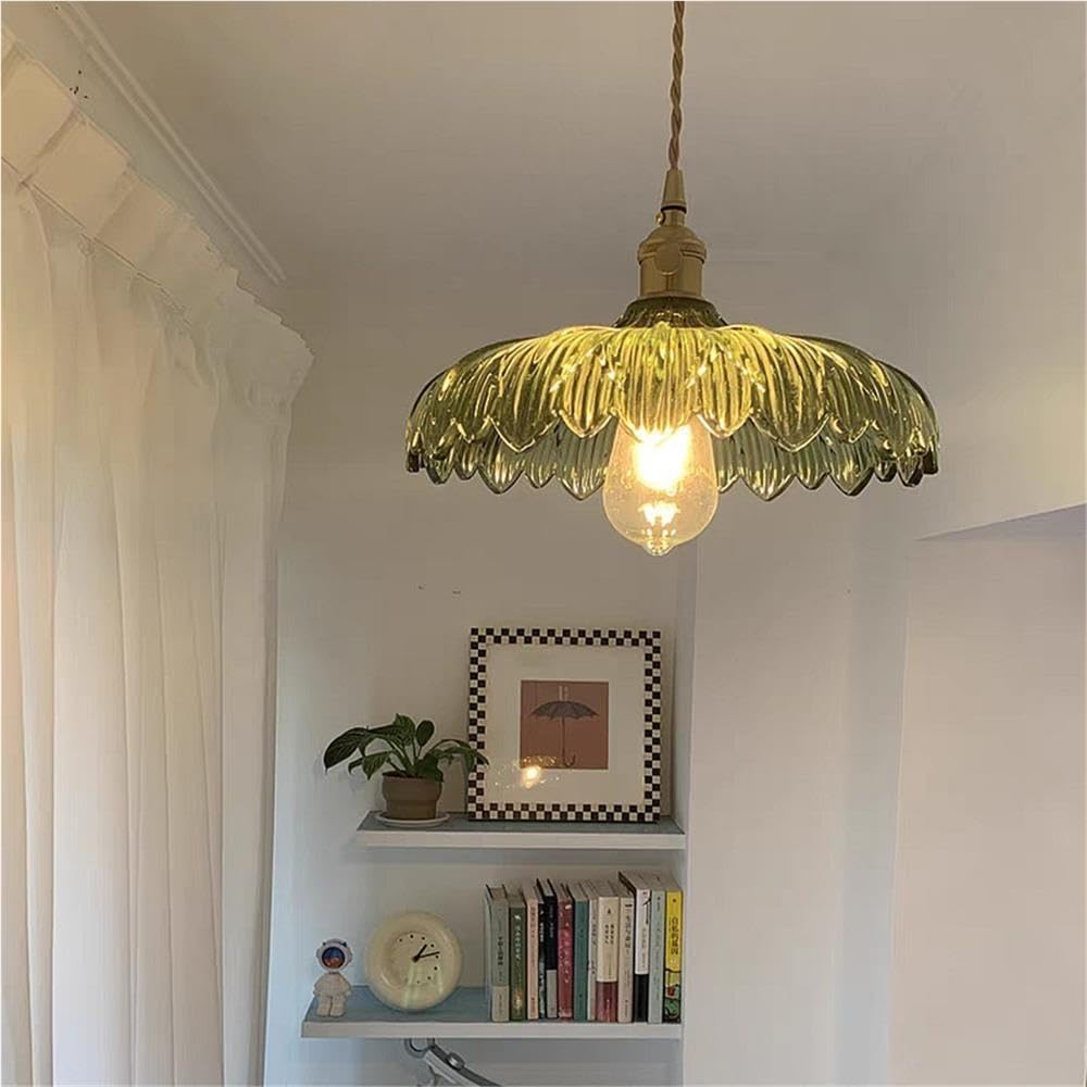 Moderne Lampe Suspendue en Verre Ondulé Fleur Vintage Suspension Déco
