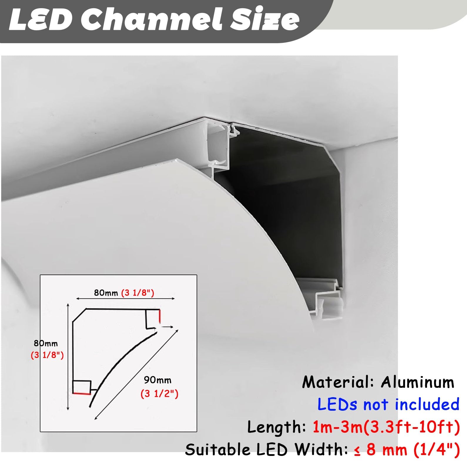 Profilo Angolare Led Diffusore a Canale In Alluminio a Led, Illuminazione Indiretta Cucina/corridoio Modanatura a Corona, Illuminazione a Battiscopa a Doppio Lato Striscia a Led, Decorazione per Inter