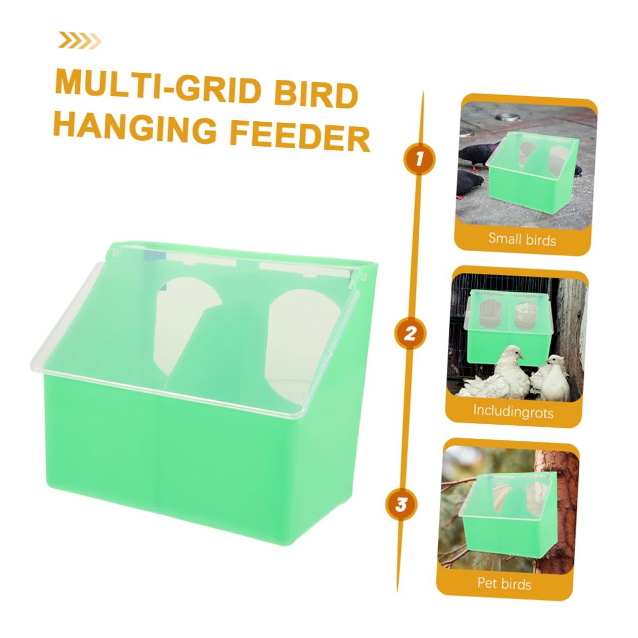 Comedero Colgante Multifuncional de Plástico Verde 3 Piezas | Jaula de Pájaros, Diseño de Doble Orificio Tapa, Apto para Aves Pequeñas, Resistente al Desgaste