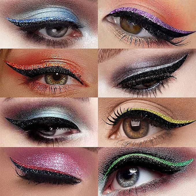 Eyeliner Stickers Glitter Adhesivo Reutilizable Azul 5 Pares miniatura 3