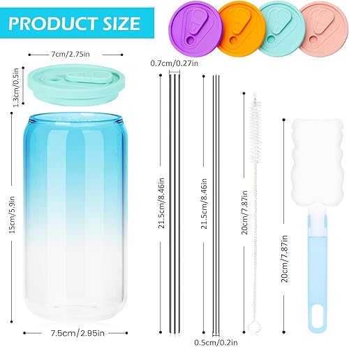 Miniatura 7 de HuaQi Juego de 4 tazas de vidrio con tapas y pajitas vaso de cerveza con tapas de silicona y pajita de metal vasos de 16 onzas taza de café helado