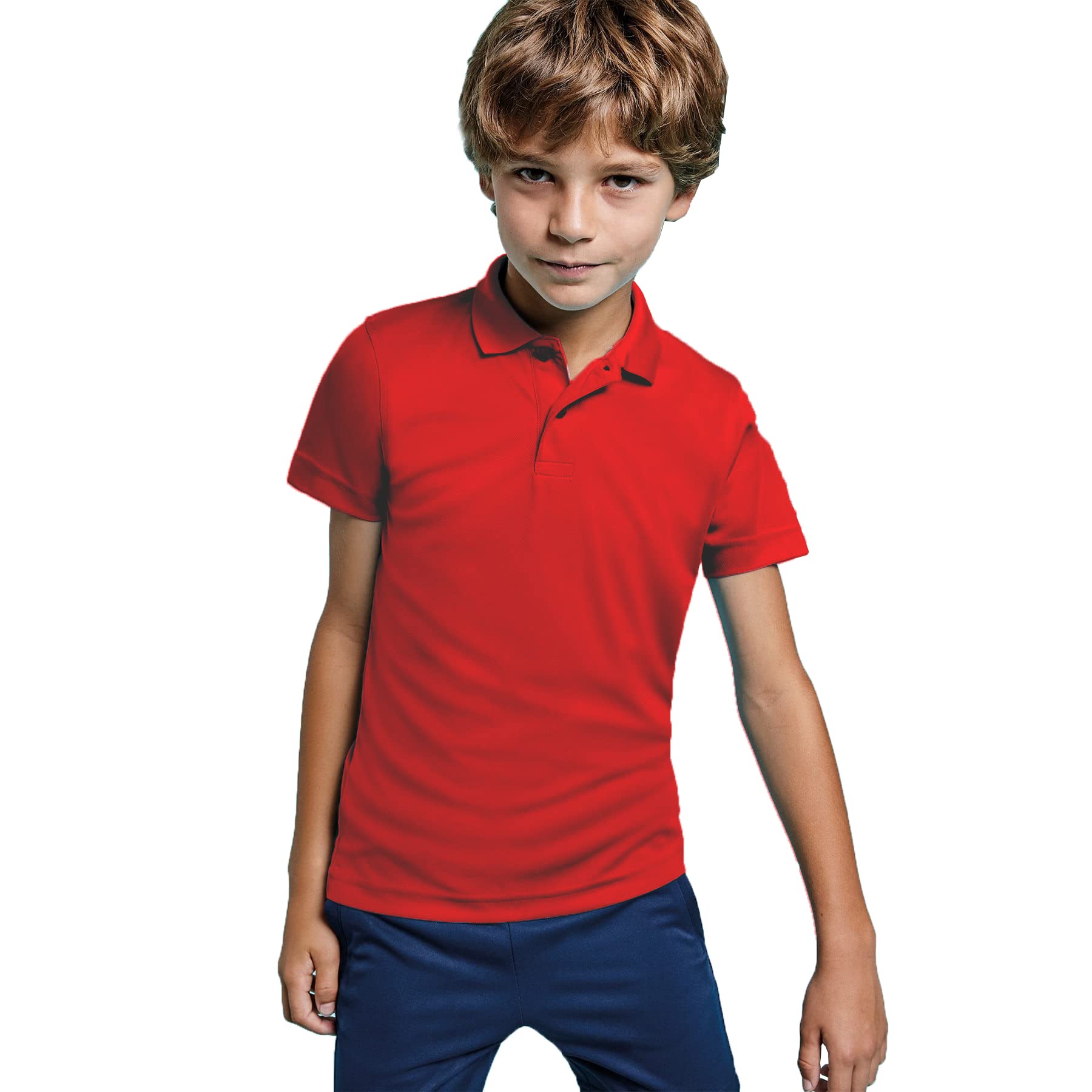 KINKIES Polo Deporte con Manga Corta para niños, Cuello clásico y Tres Botones - Camiseta Deportiva Unisex Transpirable de Colores