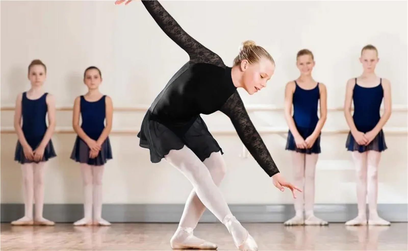 Body da Danza con Collo Alto e Gonna Donna, Abito Balletto a Maniche Lunghe in Pizzo for Adulti per Le Prestazioni