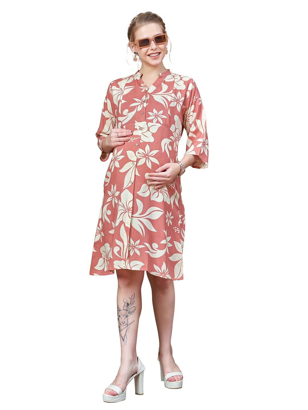 lovely mom's Women's Floral Maternity Dress | Soft Cotton Rayon Blend, Lightweight, Flowy for Everyday & Casual Wear-picture-13